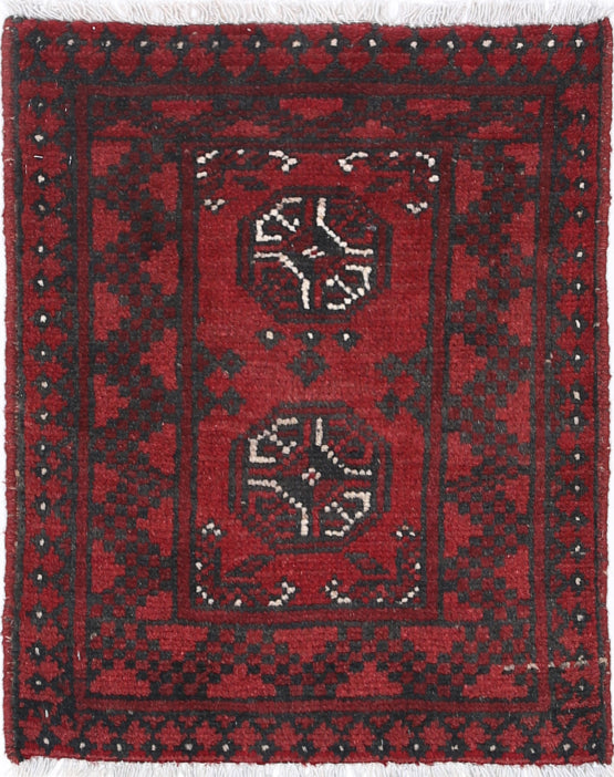 Ivory Hand-Knotted Afghan Tribal Geometric Wool Rug - 1'7" x 2'0"