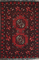 Ivory Hand-Knotted Afghan Tribal Geometric Wool Rug - 1'7" x 2'3"