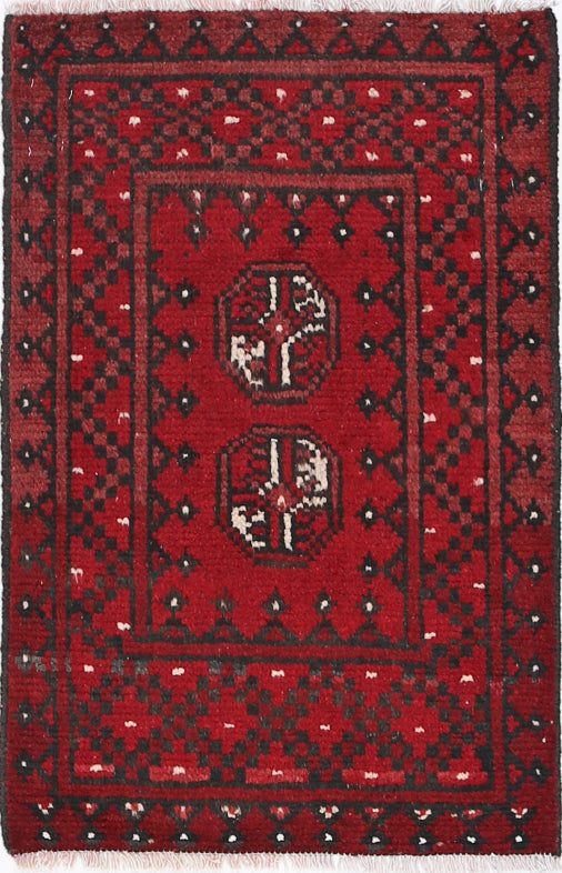 Ivory Hand-Knotted Afghan Tribal Geometric Wool Rug - 1'6" x 2'4"