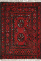 Ivory Hand-Knotted Afghan Tribal Geometric Wool Rug - 1'8" x 2'4"