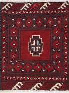 Ivory Hand-Knotted Afghan Tribal Geometric Wool Rug - 1'7" x 2'3"