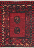 Ivory Hand-Knotted Afghan Tribal Geometric Wool Rug - 1'6" x 2'1"