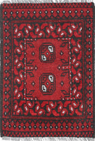 Ivory Hand-Knotted Afghan Tribal Geometric Wool Rug - 1'6" x 2'2"