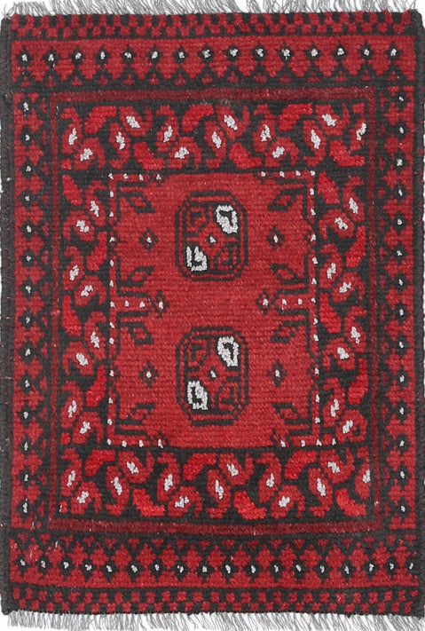 Ivory Hand-Knotted Afghan Tribal Geometric Wool Rug - 1'6" x 2'2"