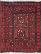 Ivory Hand-Knotted Afghan Tribal Geometric Wool Rug - 1'7" x 2'2"