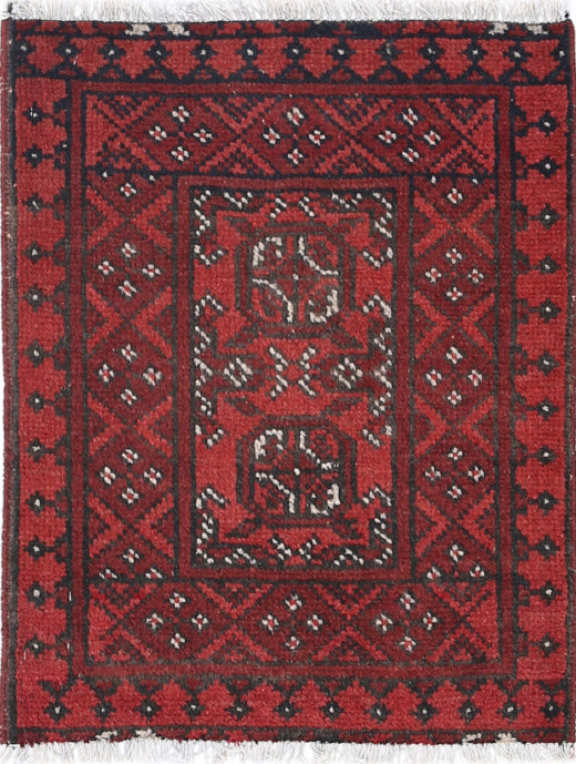 Ivory Hand-Knotted Afghan Tribal Geometric Wool Rug - 1'7" x 2'2"