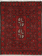 Ivory Hand-Knotted Afghan Tribal Geometric Wool Rug - 1'8" x 2'1"