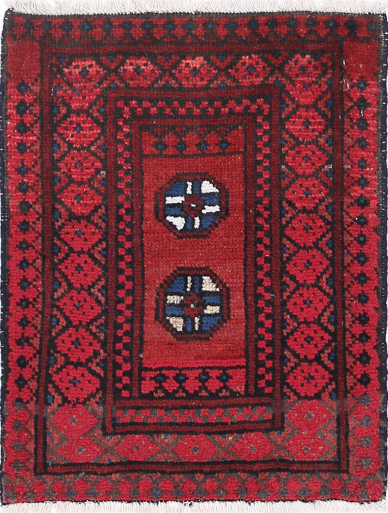 Ivory Hand-Knotted Afghan Tribal Geometric Wool Rug - 1'8" x 2'2"