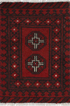 Ivory Hand-Knotted Afghan Tribal Geometric Wool Rug - 1'6" x 2'1"