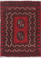 Ivory Hand-Knotted Afghan Tribal Geometric Wool Rug - 1'6" x 2'1"