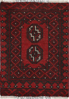 Ivory Hand-Knotted Afghan Tribal Geometric Wool Rug - 1'6" x 2'2"