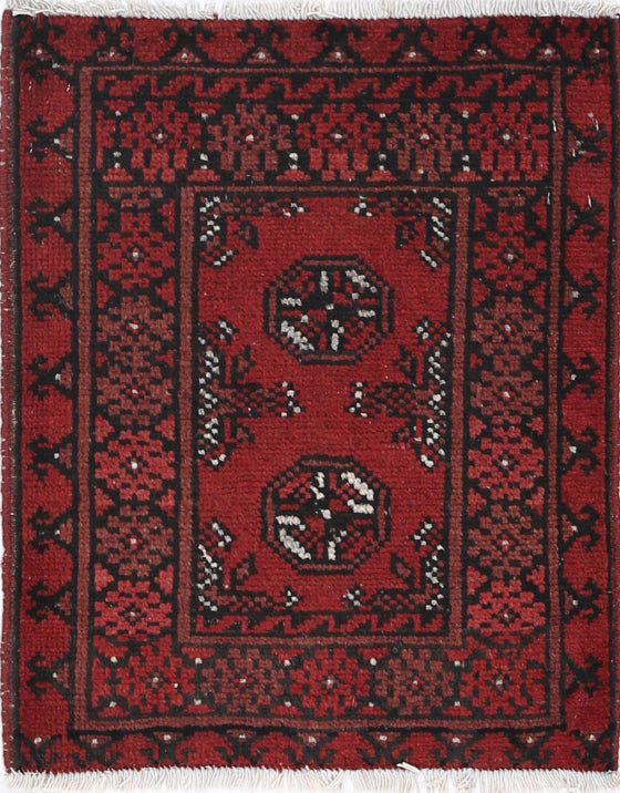 Ivory Hand-Knotted Afghan Tribal Geometric Wool Rug - 1'8" x 2'1"