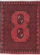 Ivory Hand-Knotted Afghan Tribal Geometric Wool Rug - 1'7" x 2'0"