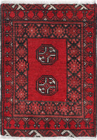 Ivory Hand-Knotted Afghan Tribal Geometric Wool Rug - 1'6" x 2'2"