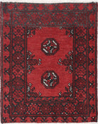 Ivory Hand-Knotted Afghan Tribal Geometric Wool Rug - 1'8" x 2'1"