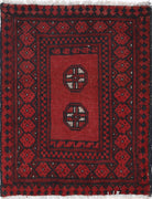 Ivory Hand-Knotted Afghan Tribal Geometric Wool Rug - 1'8" x 2'3"