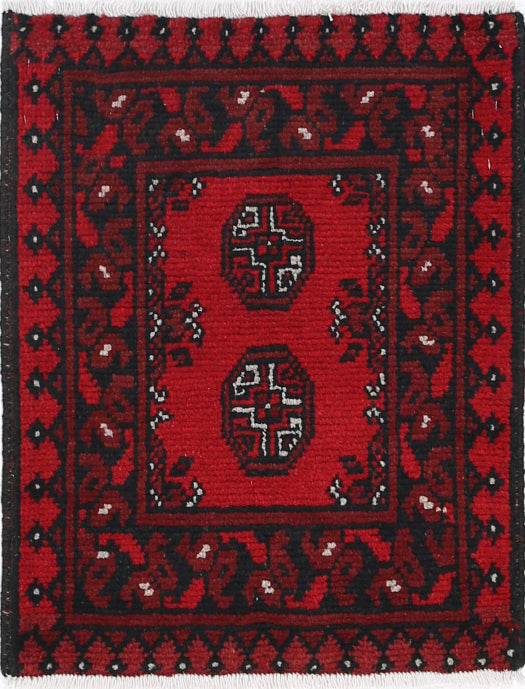 Ivory Hand-Knotted Afghan Tribal Geometric Wool Rug - 1'7" x 2'1"