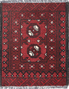 Ivory Hand-Knotted Afghan Tribal Geometric Wool Rug - 1'8" x 2'1"