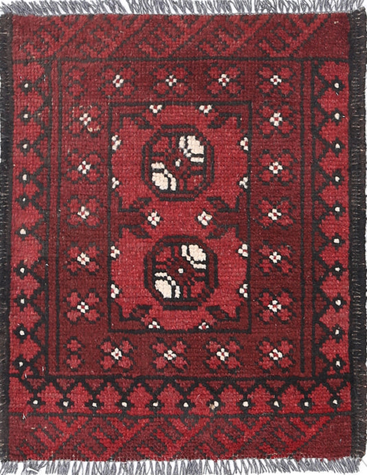 Ivory Hand-Knotted Afghan Tribal Geometric Wool Rug - 1'8" x 2'1"