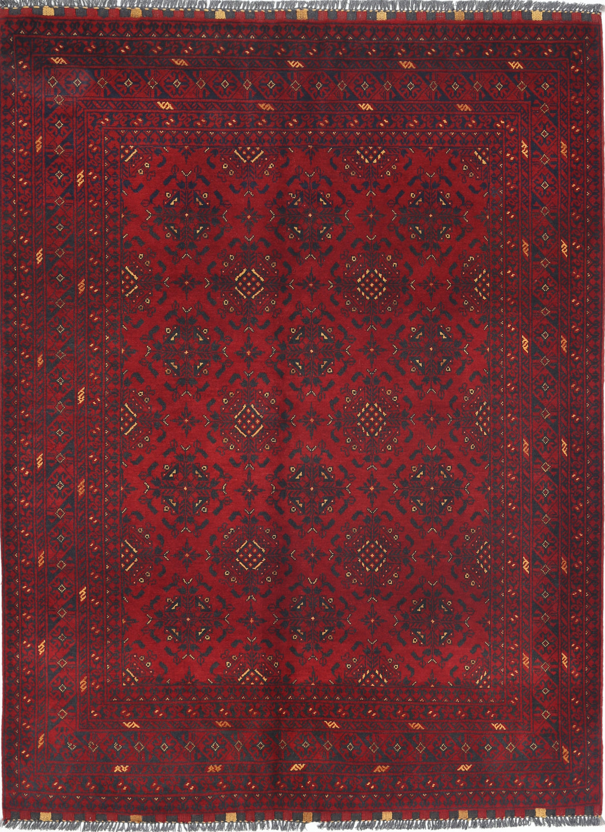 Ivory Hand-Knotted Afghan Tribal Geometric Wool Rug - 1'7" x 2'2"