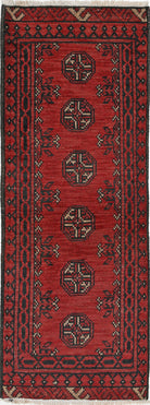 Ivory Hand-Knotted Afghan Tribal Geometric Wool Rug - 1'7" x 4'8"