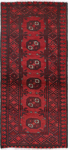 Ivory Hand-Knotted Afghan Tribal Geometric Wool Rug - 1'9" x 4'5"