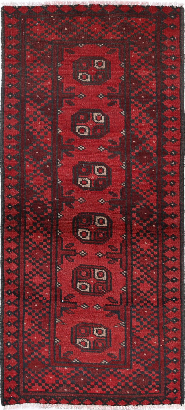 Ivory Hand-Knotted Afghan Tribal Geometric Wool Rug - 1'9" x 4'5"