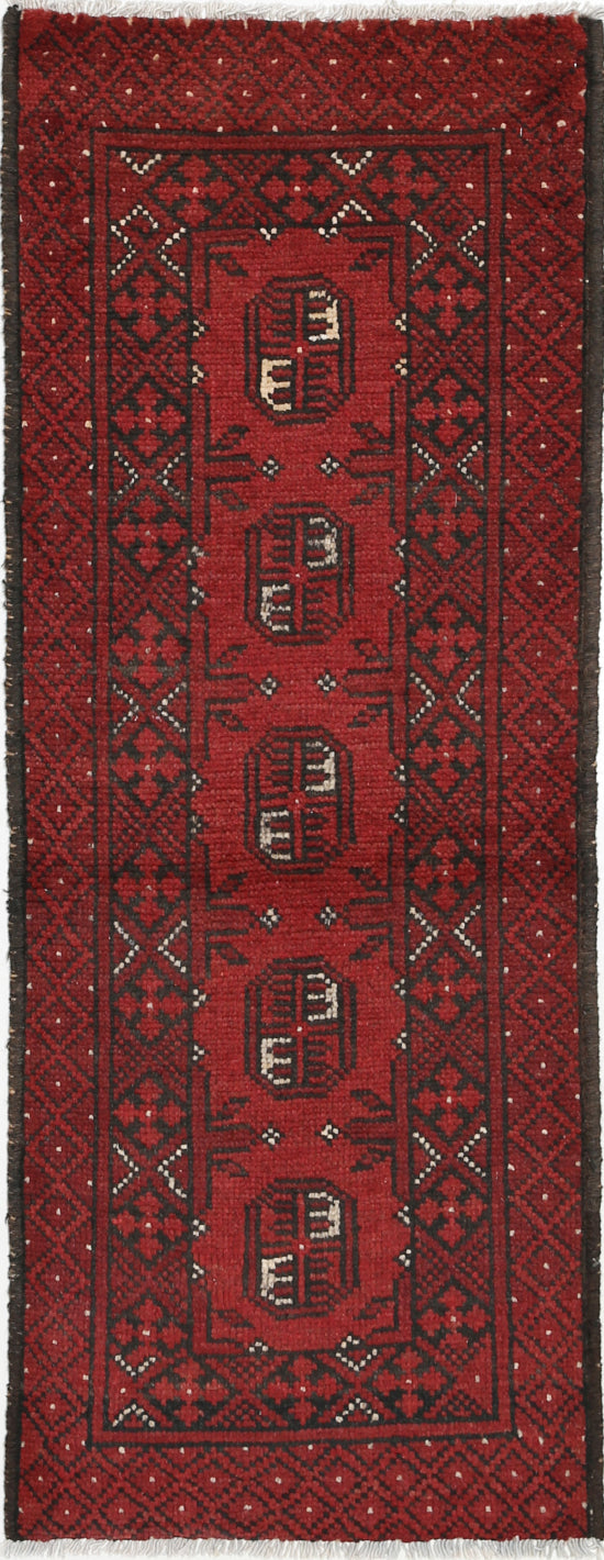 Ivory Hand-Knotted Afghan Tribal Geometric Wool Rug - 1'7" x 4'7"