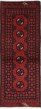 Ivory Hand-Knotted Afghan Tribal Geometric Wool Rug - 1'8" x 4'8"