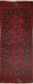 Ivory Hand-Knotted Afghan Tribal Geometric Wool Rug - 1'8" x 4'8"