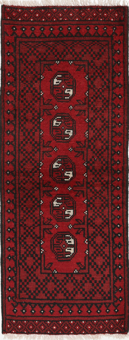 Ivory Hand-Knotted Afghan Tribal Geometric Wool Rug - 1'7" x 4'6"