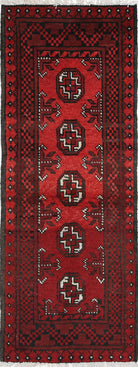 Ivory Hand-Knotted Afghan Tribal Geometric Wool Rug - 1'6" x 4'4"