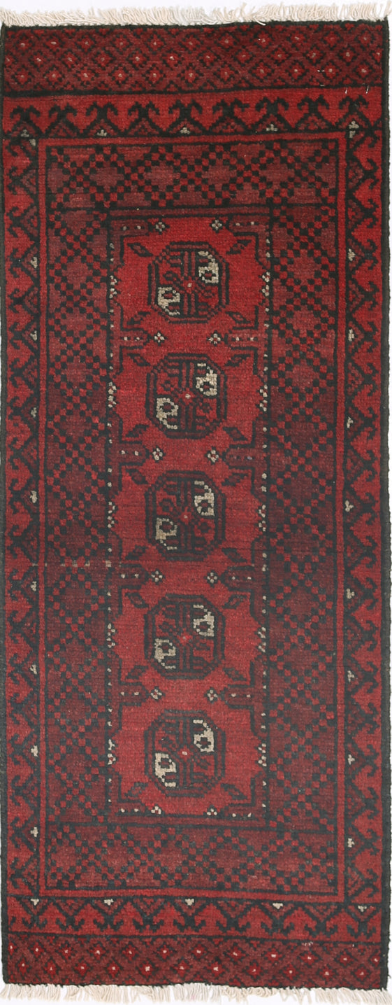 Ivory Hand-Knotted Afghan Tribal Geometric Wool Rug - 1'7" x 4'4"