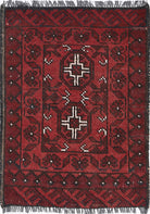 Ivory Hand-Knotted Afghan Tribal Geometric Wool Rug - 1'6" x 2'3"