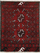 Ivory Hand-Knotted Afghan Tribal Geometric Wool Rug - 1'7" x 2'1"