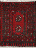 Ivory Hand-Knotted Afghan Tribal Geometric Wool Rug - 1'8" x 2'3"