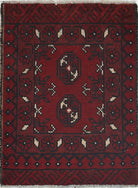 Ivory Hand-Knotted Afghan Tribal Geometric Wool Rug - 1'8" x 2'3"