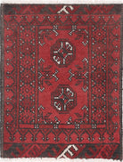 Ivory Hand-Knotted Afghan Tribal Geometric Wool Rug - 1'8" x 2'1"