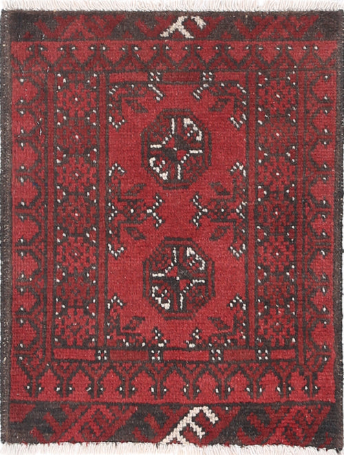 Ivory Hand-Knotted Afghan Tribal Geometric Wool Rug - 1'8" x 2'1"