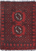 Ivory Hand-Knotted Afghan Tribal Geometric Wool Rug - 1'7" x 2'3"