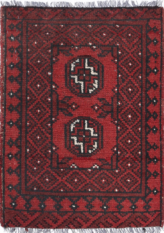 Ivory Hand-Knotted Afghan Tribal Geometric Wool Rug - 1'7" x 2'3"