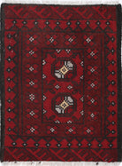 Ivory Hand-Knotted Afghan Tribal Geometric Wool Rug - 1'6" x 2'1"