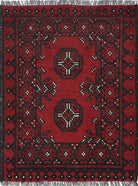 Ivory Hand-Knotted Afghan Tribal Geometric Wool Rug - 1'8" x 2'3"