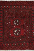 Ivory Hand-Knotted Afghan Tribal Geometric Wool Rug - 1'6" x 2'2"
