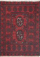 Ivory Hand-Knotted Afghan Tribal Geometric Wool Rug - 1'6" x 2'2"