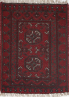 Ivory Hand-Knotted Afghan Tribal Geometric Wool Rug - 1'8" x 2'2"