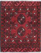 Ivory Hand-Knotted Afghan Tribal Geometric Wool Rug - 1'7" x 2'1"