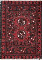 Ivory Hand-Knotted Afghan Tribal Geometric Wool Rug - 1'6" x 2'1"