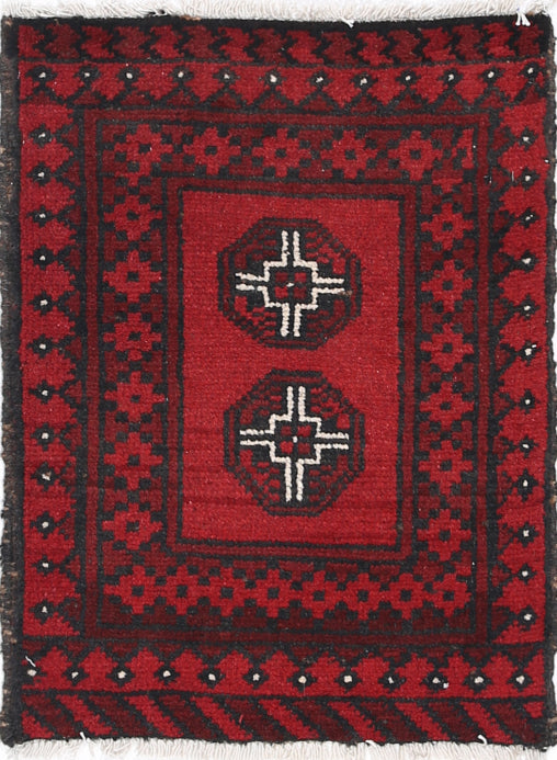 Ivory Hand-Knotted Afghan Tribal Geometric Wool Rug - 1'6" x 2'2"