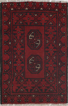 Ivory Hand-Knotted Afghan Tribal Geometric Wool Rug - 1'6" x 2'3"